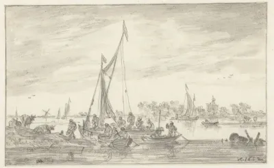 Riviergezicht met vissersboten