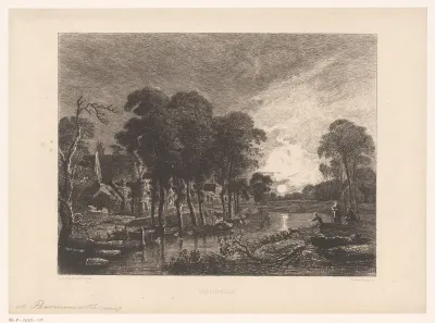 Rivierlandschap bij maneschijn