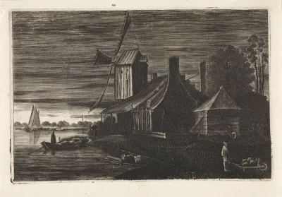 Rivierlandschap bij zonsondergang