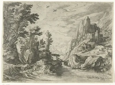 Rivierlandschap in Campania met stad op rots