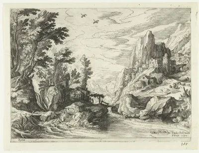 Rivierlandschap in Campania met stad op rotsen