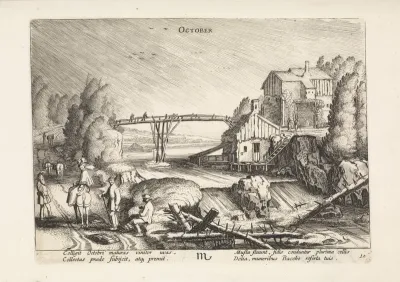 Rivierlandschap in de regen: oktober