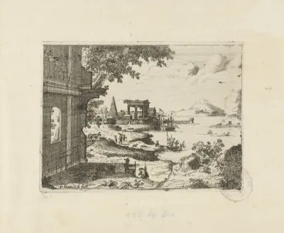 Rivierlandschap met antieke bouwwerken