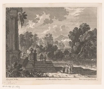 Rivierlandschap met antieke tempels
