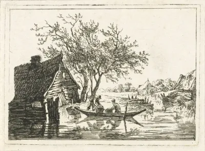 Rivierlandschap met boerderij