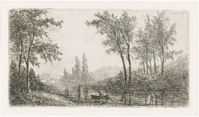 Rivierlandschap met bootje
