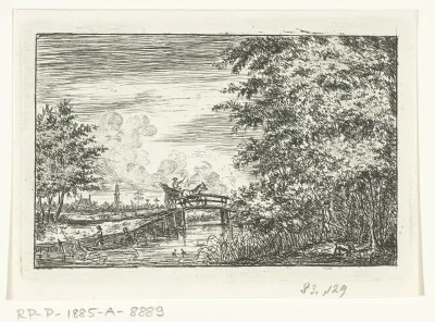 Rivierlandschap met brug