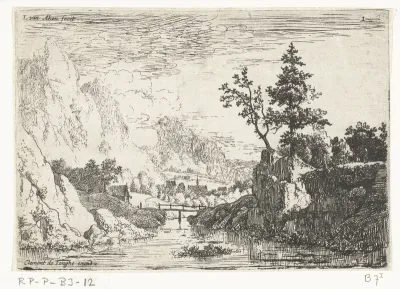 Rivierlandschap met bruggetje