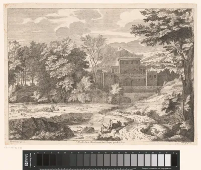 Rivierlandschap met burcht en rustende schapenhoeder