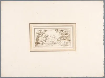 Rivierlandschap met de muur van een vesting