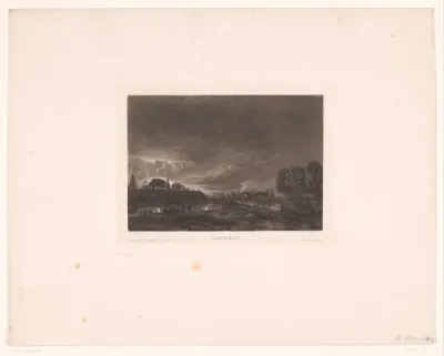 Rivierlandschap met donkere lucht