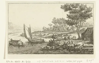 Rivierlandschap met drie boten