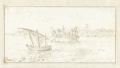 Rivierlandschap met een boot op de Nijl bij een eilandje