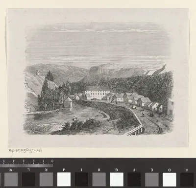 Rivierlandschap met een dorp in de bergen