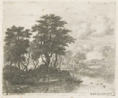 Rivierlandschap met een hengelaar