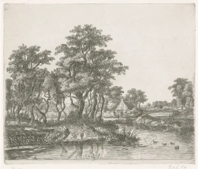 Rivierlandschap met een hengelaar