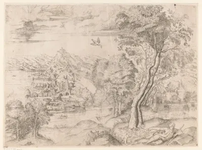 Rivierlandschap met een herder