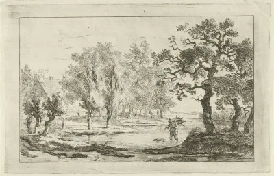 Rivierlandschap met een houtsprokkelaar