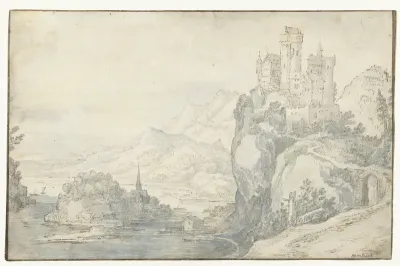 Rivierlandschap met een kasteel op een berg