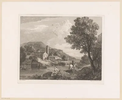 Rivierlandschap met een kerk