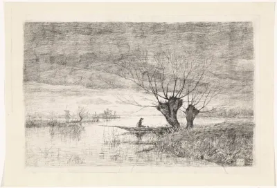 Rivierlandschap met een man in een boot