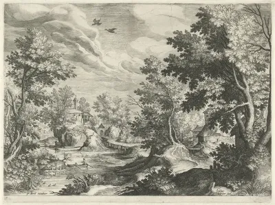 Rivierlandschap met een roeiboot