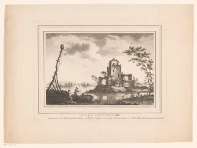 Rivierlandschap met een ruïne op een eiland