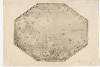 Rivierlandschap met een stadsgezicht