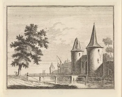Rivierlandschap met een stadspoort