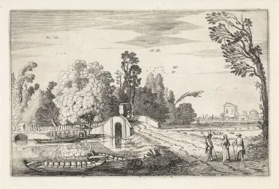 Rivierlandschap met een stenen brug