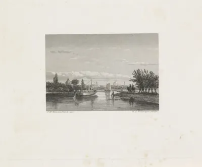 Rivierlandschap met een trekschuit