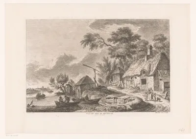 Rivierlandschap met een waterput