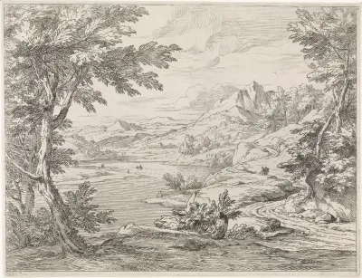 Rivierlandschap met een weg