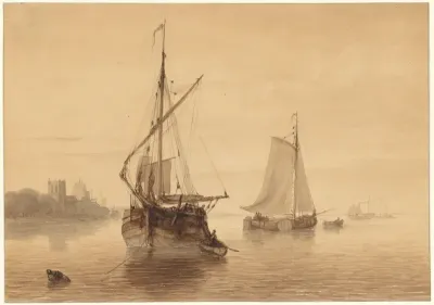 Rivierlandschap met enkele schepen