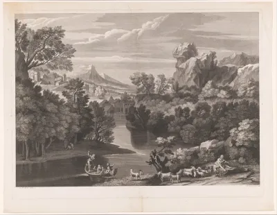 Rivierlandschap met fluitspelende schaapsherder