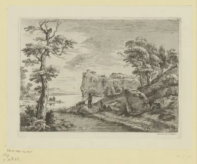 Rivierlandschap met geitenhoeder
