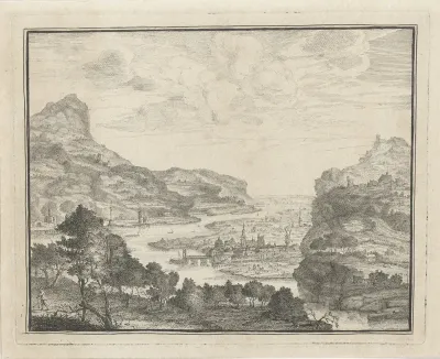 Rivierlandschap met gezicht op een stad