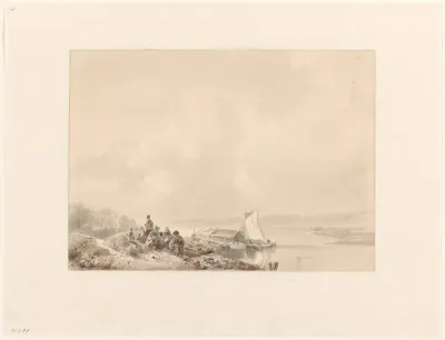 Rivierlandschap met groepje mensen