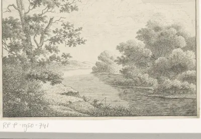 Rivierlandschap met hengelaar