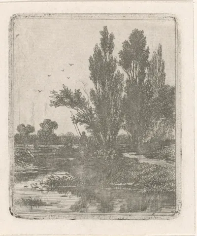 Rivierlandschap met hengelaar