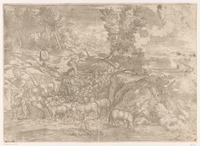 Rivierlandschap met herders