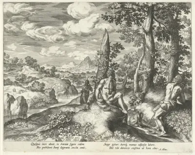 Rivierlandschap met het embleem over de luiheid