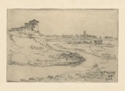 Rivierlandschap met heuvel