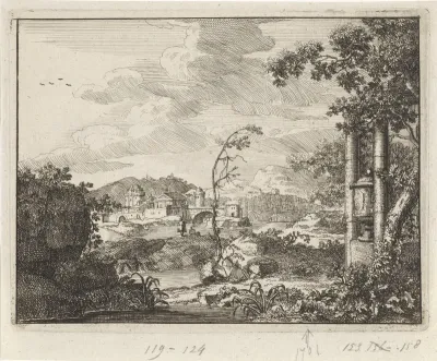 Rivierlandschap met heuvels en een stad