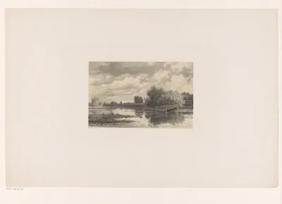 Rivierlandschap met hooischuur