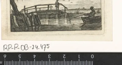 Rivierlandschap met houten brug