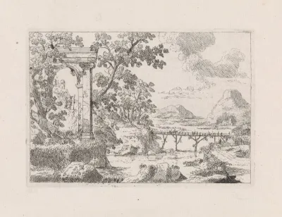 Rivierlandschap met houten brug