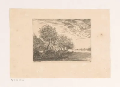 Rivierlandschap met huis aan de oever
