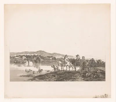 Rivierlandschap met jagers
