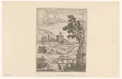 Rivierlandschap met kasteel en herders